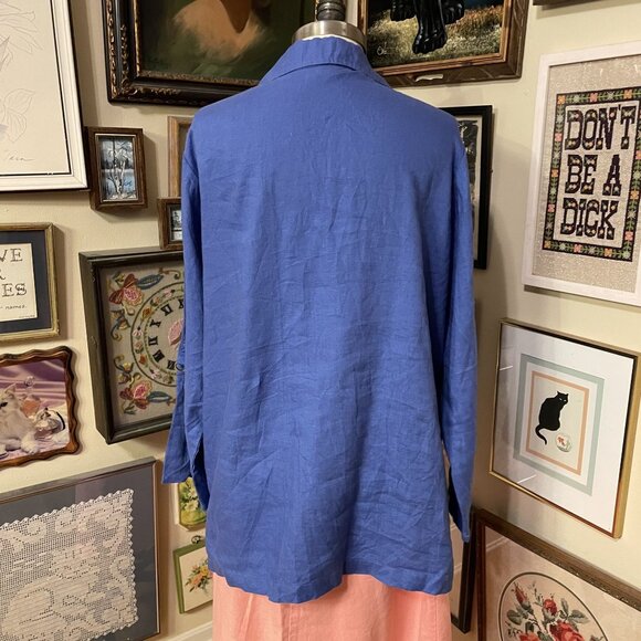 Bridgewater Studio Womens Blue Linen Button-Up Shirt With Pockets - Size 20W - Picture 4 of 5